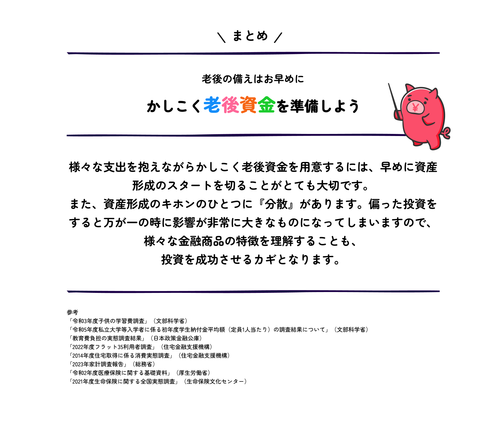 まとめ　老後の備えはお早めに　かしこく老後資金を準備しよう